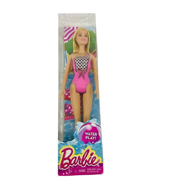 Barbie Beach Barbie Doll Pink Black White Polka Dot Swim Suit - Picture 1 of 8